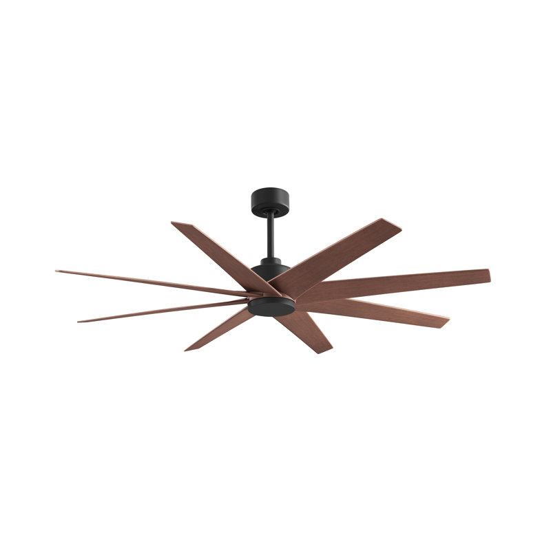 Ariella - Eight Blade Ceiling Fan - Brushed Brass Finish - Matte Black Blades, Matte Black, Walnut Tone