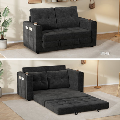 2 Seater Convertible Chenille Sofa Bed with Storage
