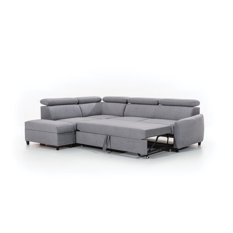 Bustamante 5 Seater Velvet Sofa Bed, Left Hand Facing, Grey