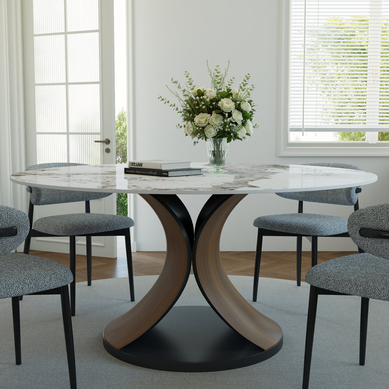 9 pièces, ensemble de salle à manger rond à piédestal en forme de X, H 29,52 po x l 59 po x P 59 po, Pandora, Gris / Noir