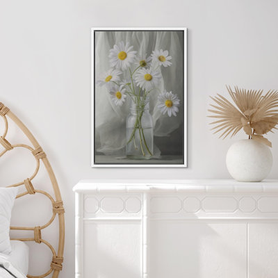 Plant In Bottle " Clear White Daisy Flowers Serene Illustrations "