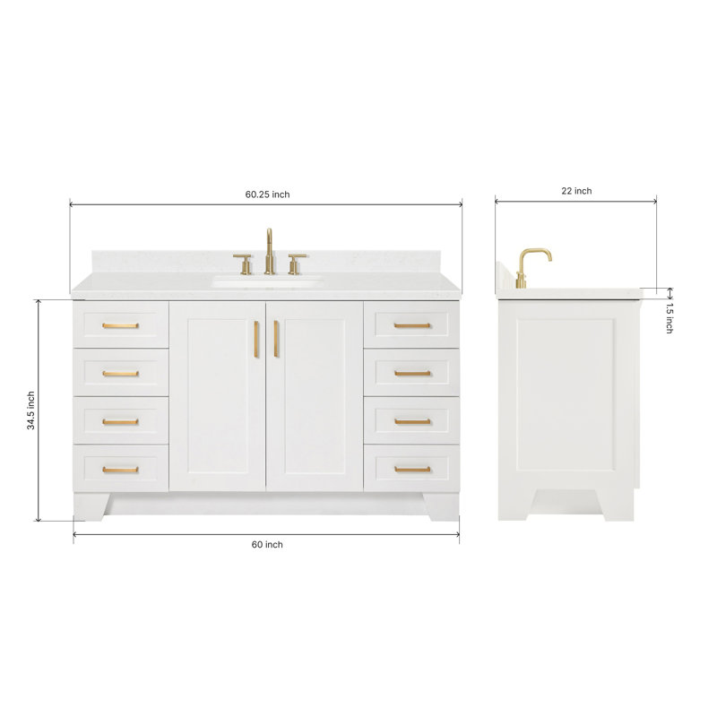 61 IN.  Single Bathroom Vanity, White, Rectangle, Carrara Quartz