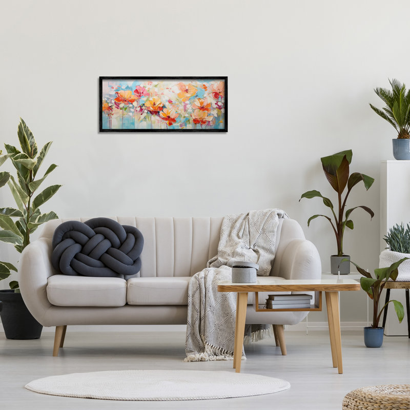 «Flowers with Paint Drip», art de la giclée encadrée par Gina Kelly, Giclée encadrée noir minuit, H 13 po x l 30 po