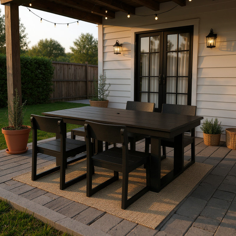 5 - Piece Outdoor Dining In Black, Weather Patio Table And Chairs With Umbrella Hole, Perfect For Garden Backyard Areas, Ergonomic Enhanced Stability 4 Seater Made Of , Black Furniture Suitable Lawn