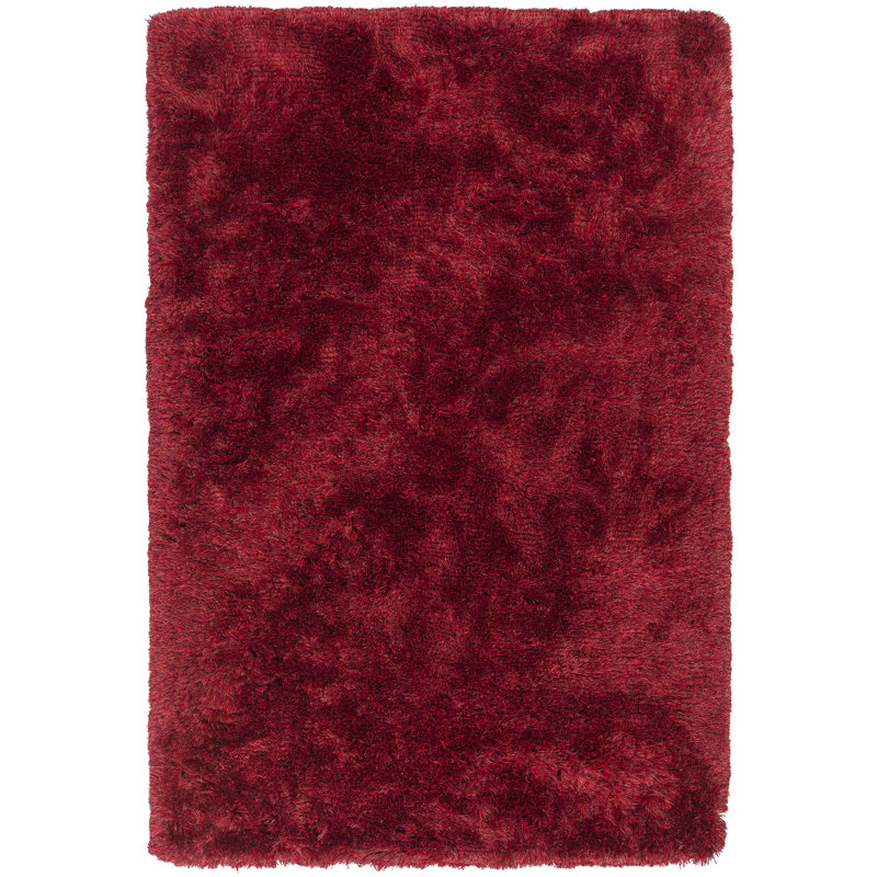 Tapis de zone rose fait main poils longs Gareth, Rectangle 5 pi x 7 pi 6 po