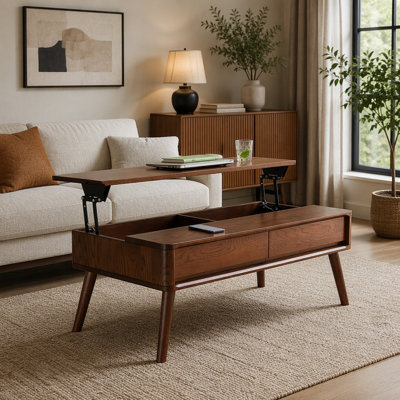 Elevating Center Table Low Table 100% Solid Oak Wood Top Plate Desk Coffee Table,Study Desk Work From Home Easy To Assemble