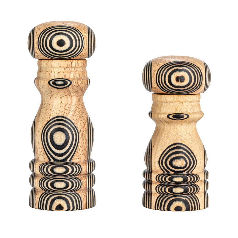 Moulins à sel et à poivre en bois avec cercles incrustés