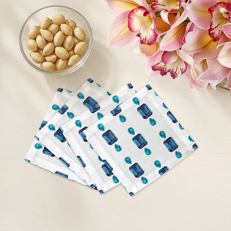 Gem Sapphires Cotton Sateen Cocktail Napkins, White