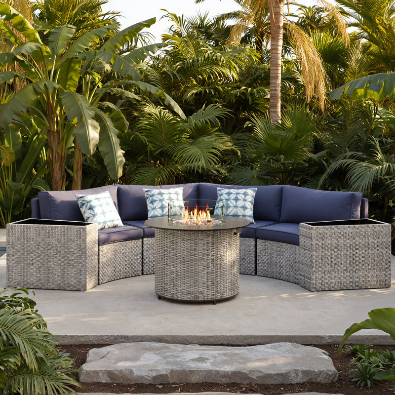 4 - Person Fully Assembled Curved Patio Conversation Set With Side Table, Navy