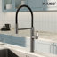 Robinet de cuisine coulissant MASO avec bec en caoutchouc noir moderne pivotant à 360 °, robinet d'évier à poignée simple à un trou, acier inoxydable 304, 2 modes de pulvérisation, gris brossé-125898133