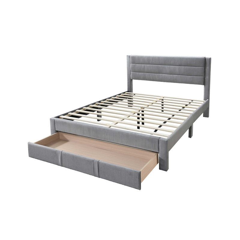 Charles Platform Bed W/ Underbed Drawer, Gray