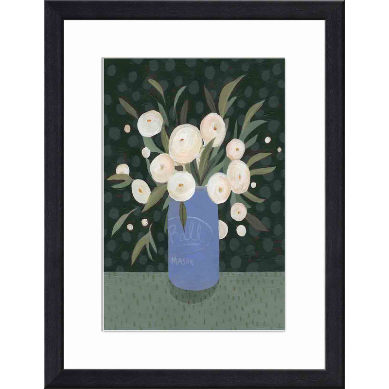 «Mason Jar Bouquet I» par Emma Scarvey - peinture encadrée, H 18 po x l 12 po, Or