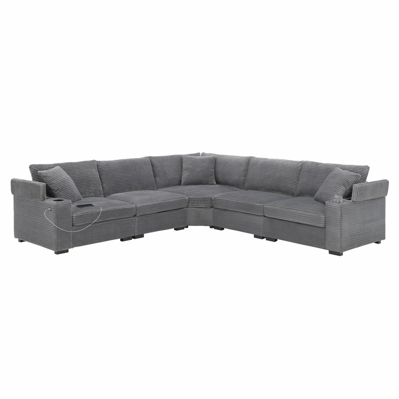 106" Convertible L Shaped Sectional Sofa, Gray Corduroy