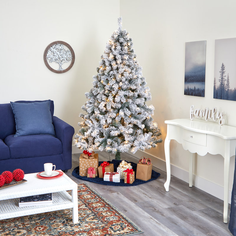 Sapin de Noël floqué avec lumières DEL, H 7 pi