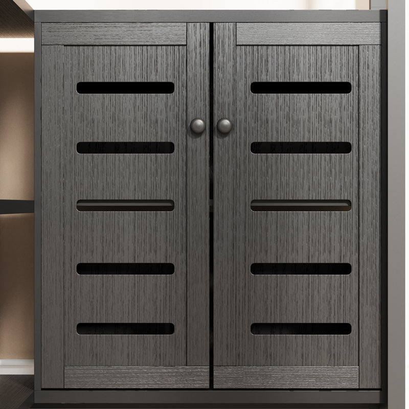 Black Wood Industrial Corner Bookshelf with Storage Cabinet