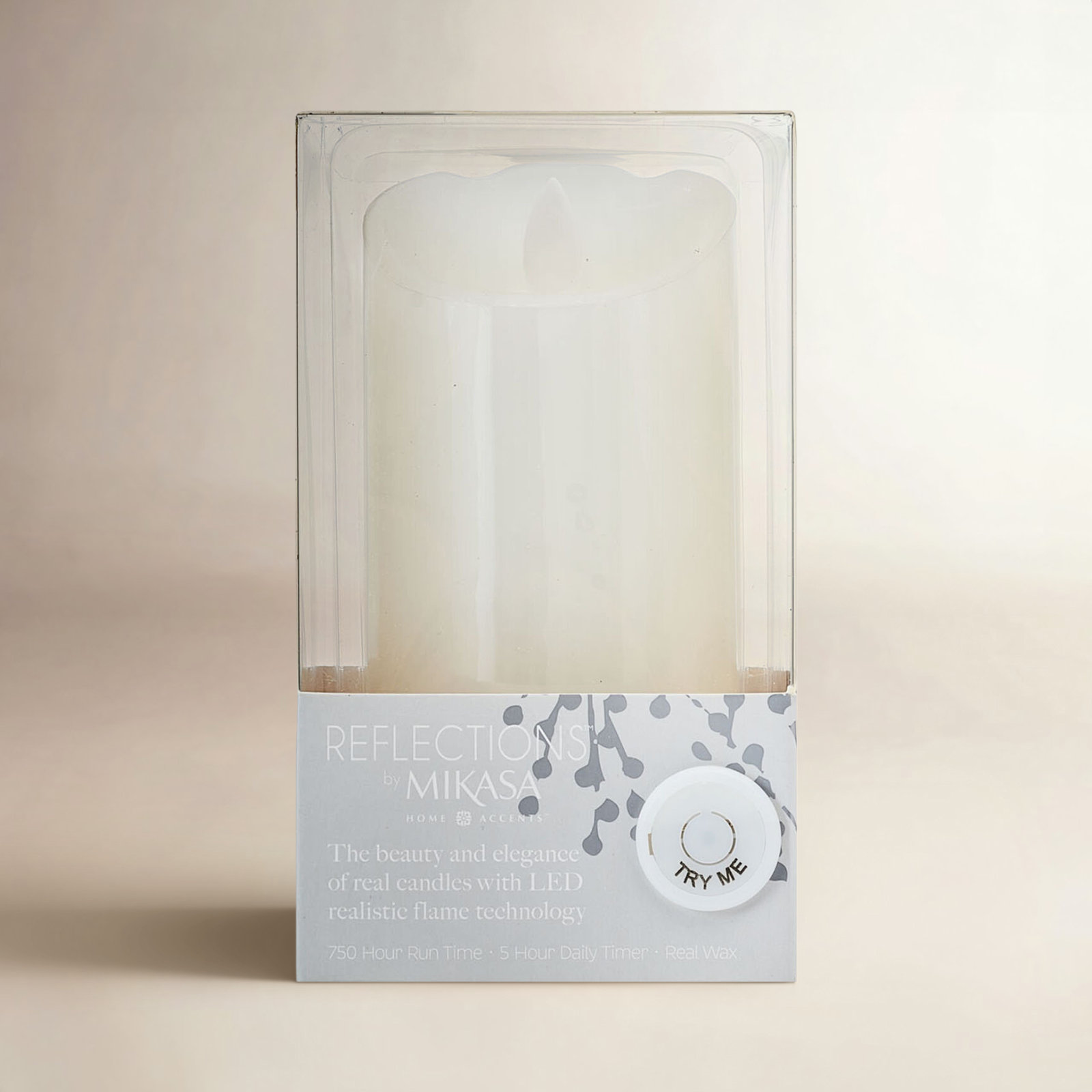 Mikasa Unscented Realistic-Flame LED Wax Pillar Candles, 6"L x 3"W