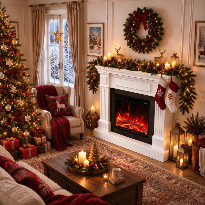 Canora Grey White Electric Fireplace with BTU 5100, Manteau de cheminée 40 po + insert 18 po