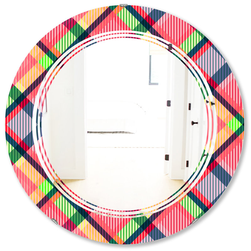 Tartan Geometrical Texture I Triple C Cottage Americana Frameless Wall Mirror, 31.5" x 31.5"