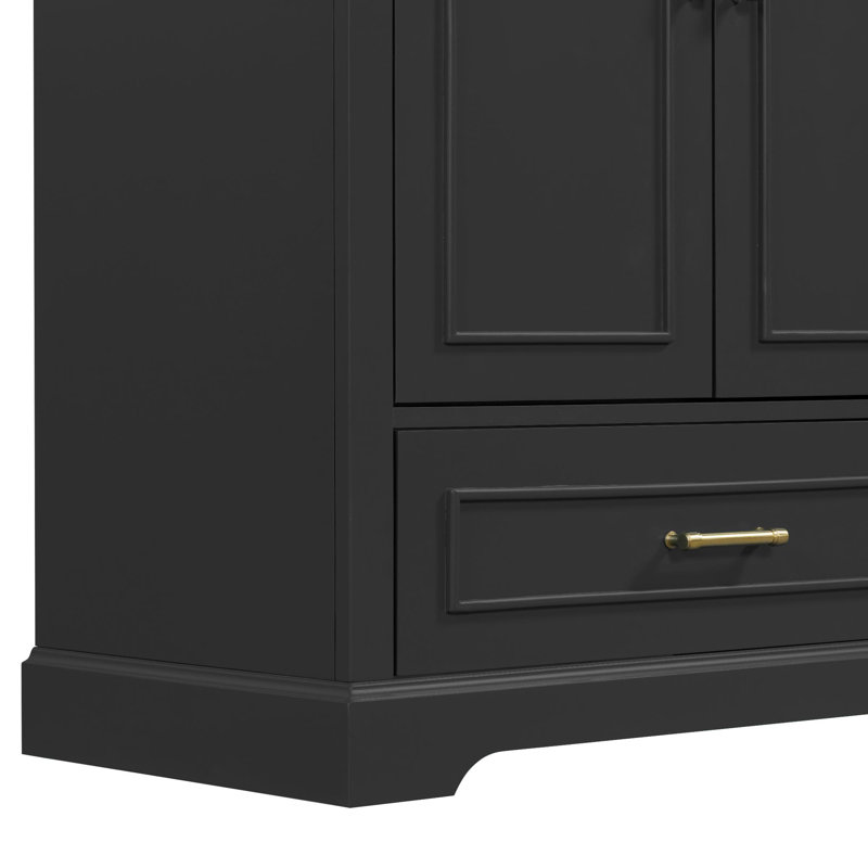 Meuble-lavabo de salle de bain avec lavabo en céramique, tiroirs compartimentés, portes à fermeture en douceur et tablette d'armoire