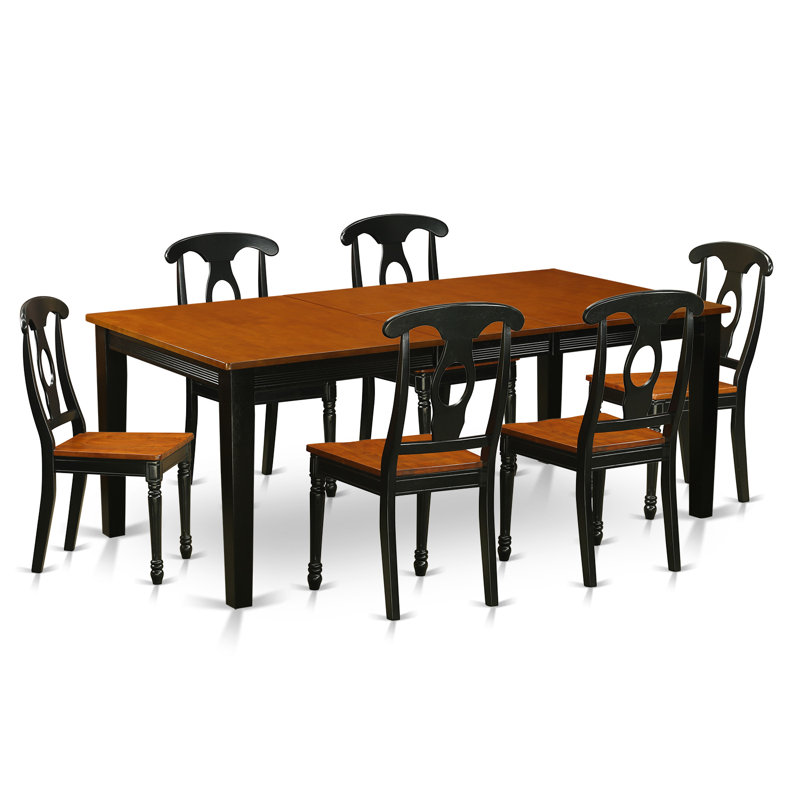 Ensemble de table de salle à manger 7 pièces composé d'une table de salle à manger rectangulaire avec rallonge papillon et 6 chaises en bois