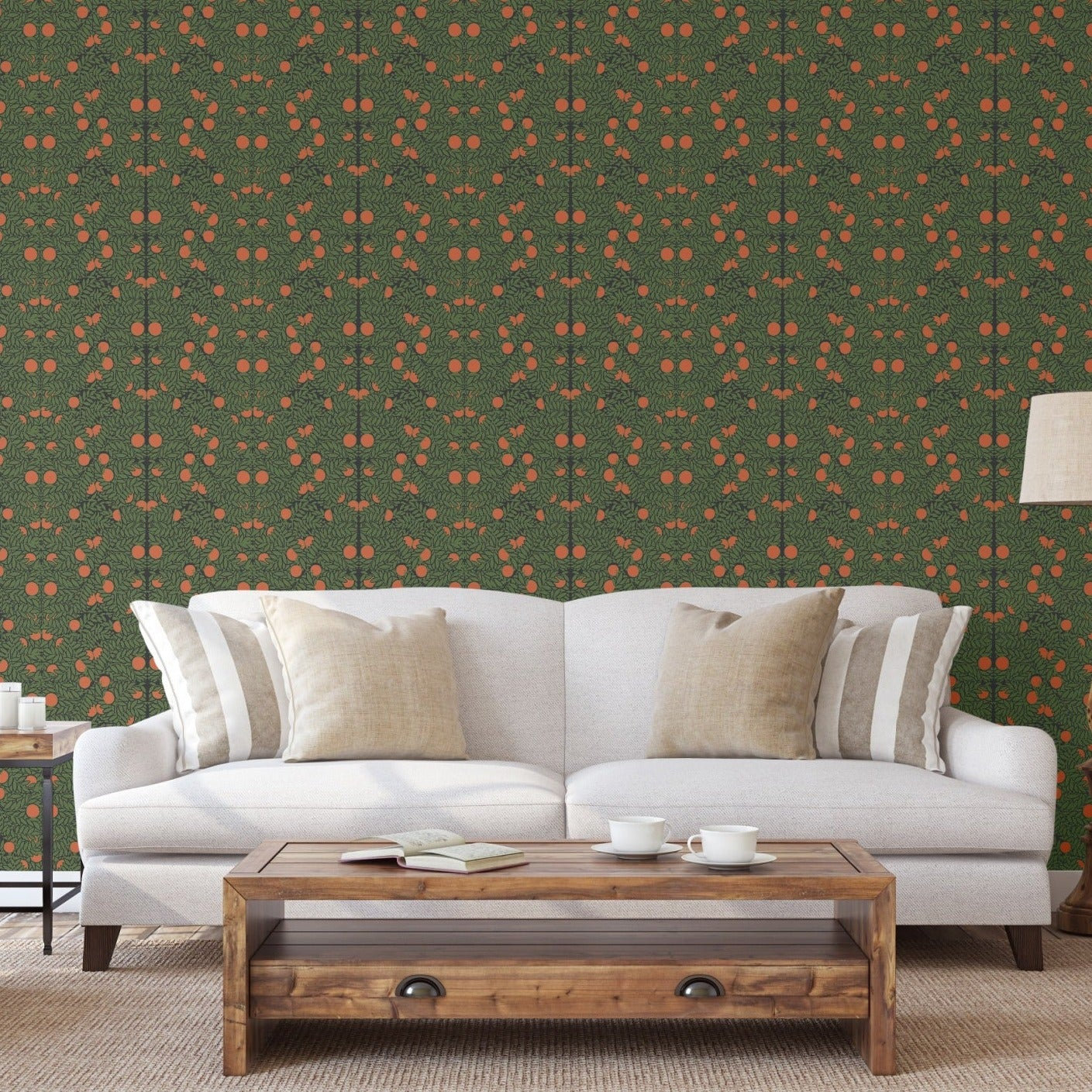 Orange Bush Self-Adhesive Wallpaper, Forest, Self-adhesive, Vinyl