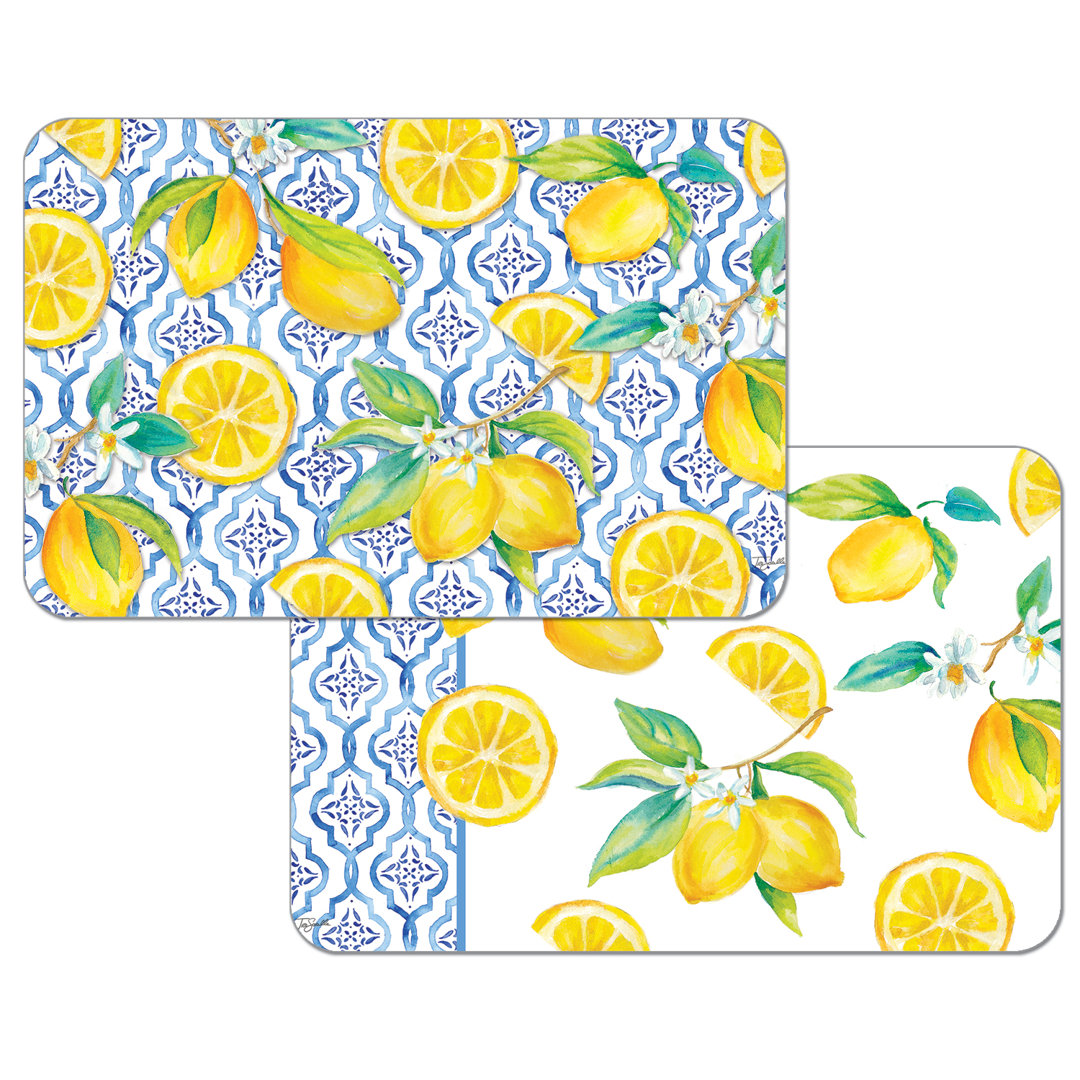 Merlino Lovely Lemons 4-Pack Reversible Easy Care Flexible Plastic Placemat (Set of 4) Rosalind Wheeler
