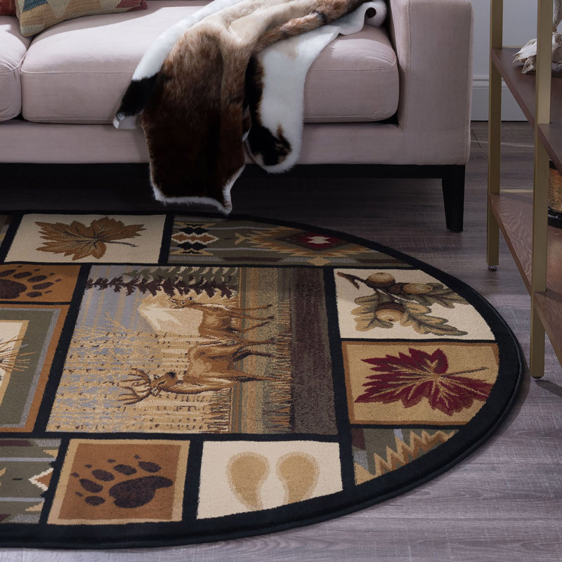 Tapis brun et beige de style Sud-Ouest, Ovale 5 pi 3 po x 7 pi 3 po