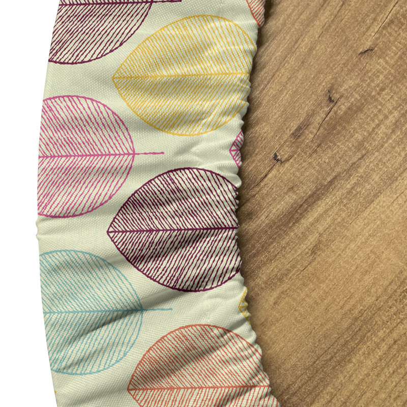 Ebern Designs Autumn Fitted Round Tablecloth Diameter Cream Multicolor, 67.72" Round