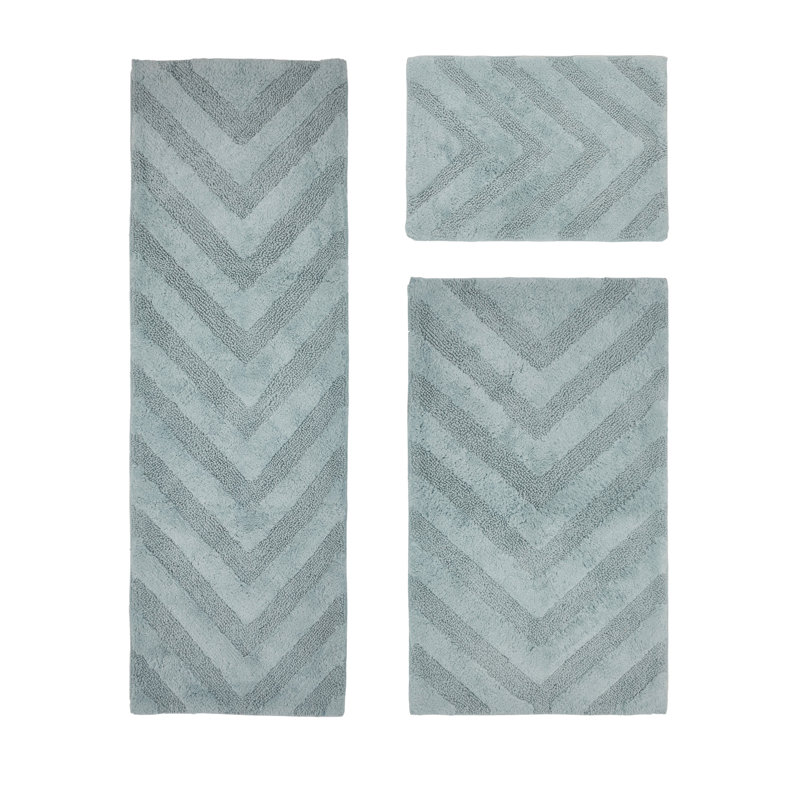Ensemble de tapis pour salle de bain à chevrons touffetés 100% coton 1990 GSM Branston Premium avec envers en latex antidérapant, certifié OEKO-TEX®, super absorbant et lavable à la machine, bleu