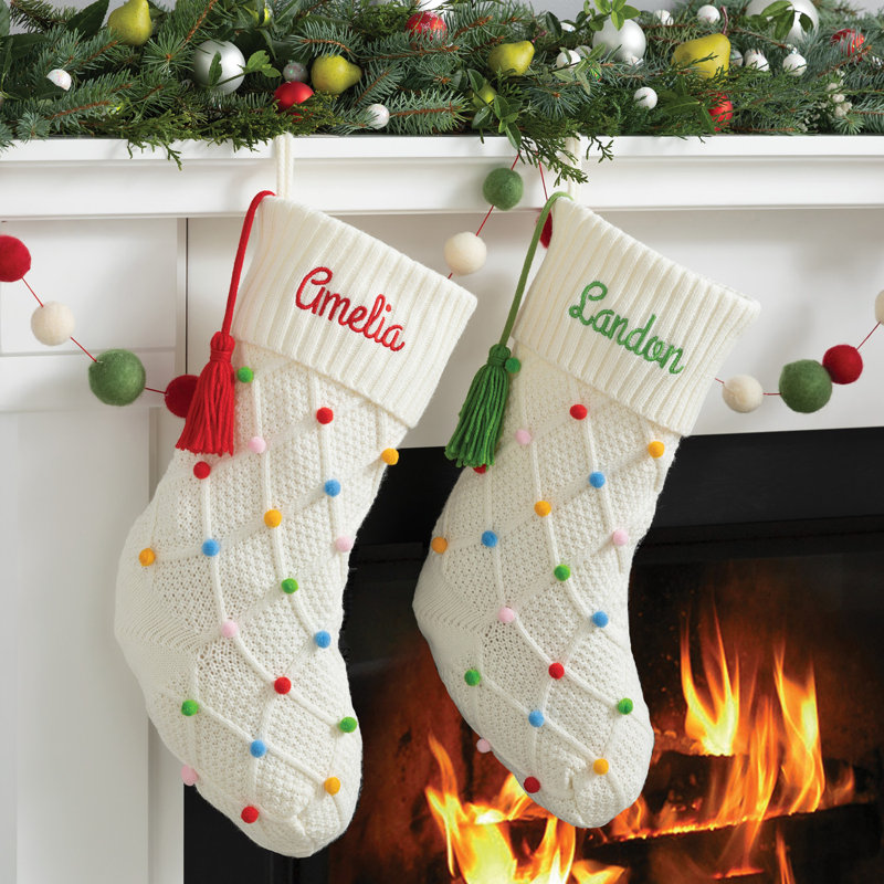 Chaussette de Noël en tricot à pompons, Oui