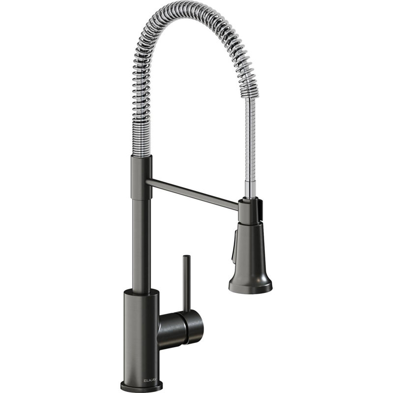 Avado Pull Down Single Handle Kitchen Faucet, Black Stainless and Chrome
