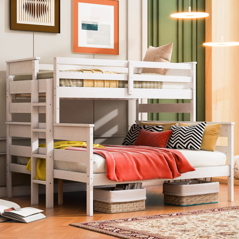 Lit superposé simple au-dessus de grand lit blanc avec cadre en bois robuste pour chambre à coucher au-dessus du lit, option détachable