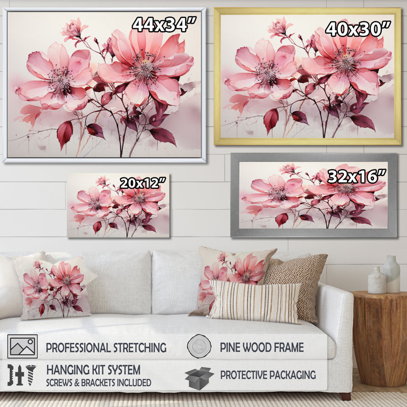«Pink Minimalisme Simplicity In Bloom II», reproduction d'art sur toile, H 34 po x l 44 po x P 1,5 po