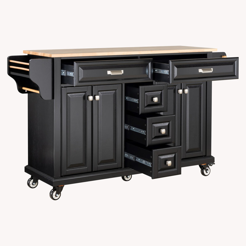 Cambridge Natural Wood Top Kitchen Island With Storage,Kitchen Cart,Coffee Station, Black