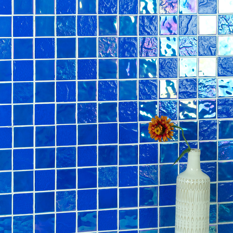 2" x 2" Glass Mosaic Sheet Tile, Ocean Wave