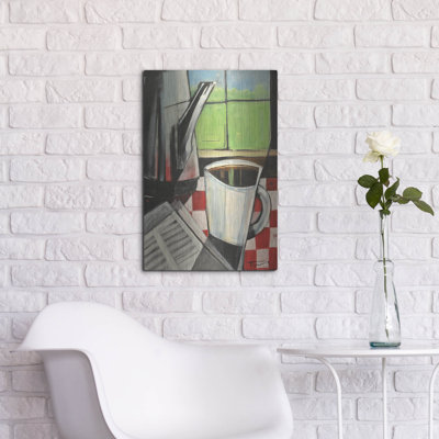 Art mural en métal luxueux «Coffee And Morning News» par Tim Nyberg, 16 po x 24 po