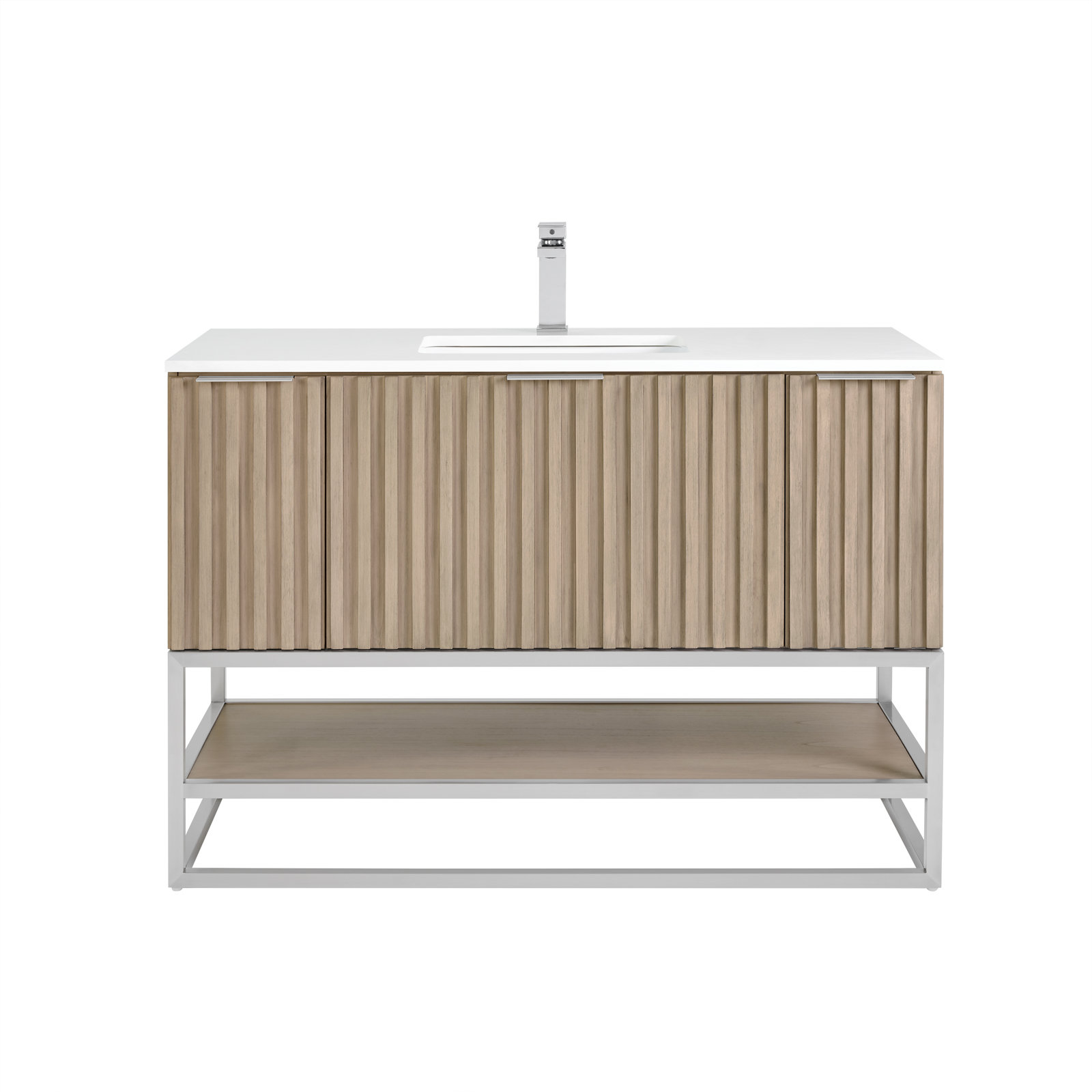 Terra 48'' Single Bathroom Vanity, White Quartz/Single Faucet Mount, Cashmere Gray, Brushed Nickel
