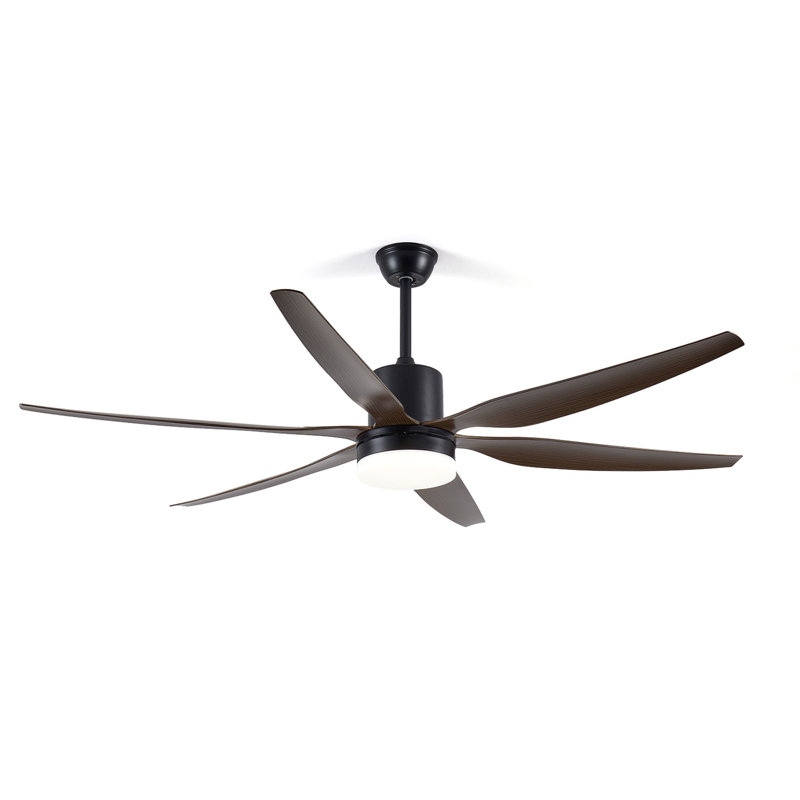 Ventilateur de plafond de 66 pouces à 6 pales imitation bois avec éclairage DEL intégré, moteur silencieux réversible, 6 vitesses et 3 températures de couleur, télécommande, noir mat, idéal pour les grandes pièces.