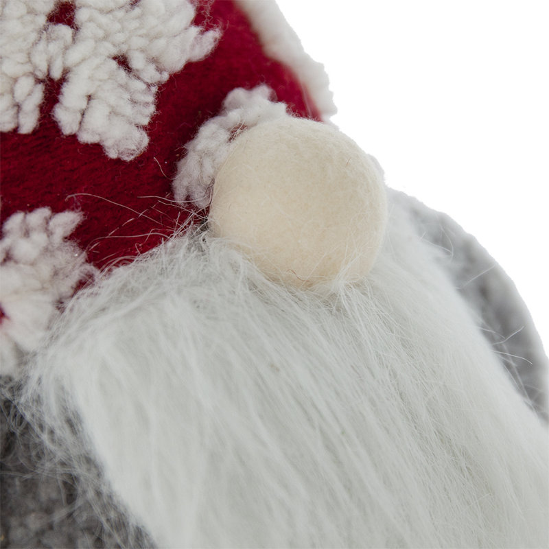 Fabric Gray Body Standing Gnome Snowflake Pattern Hat Set of 2 9.7" x 4.7" x 17.7"H Red/White