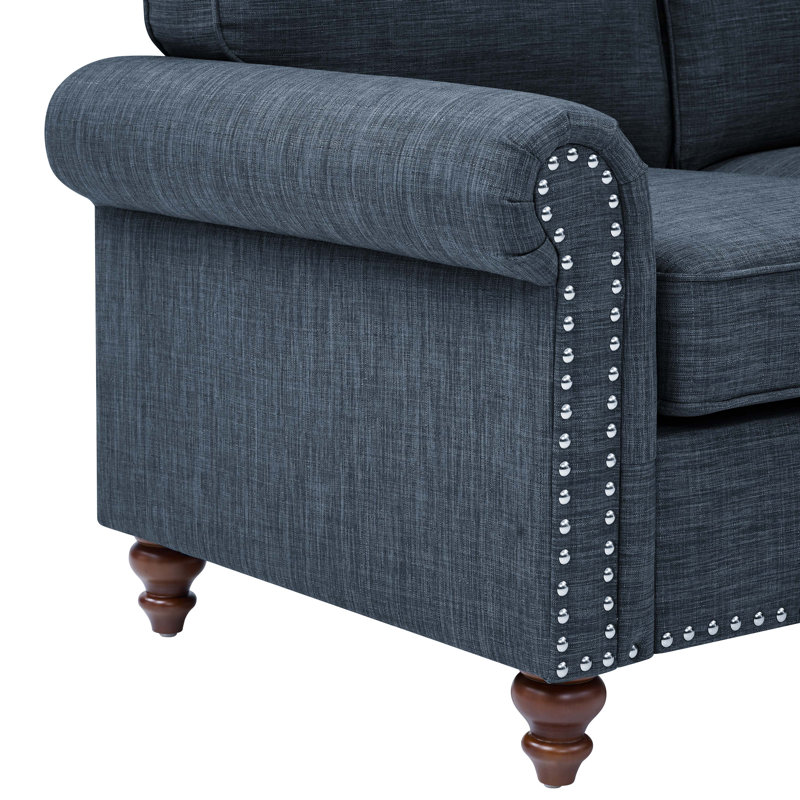 Anylia 78'' Sofa With Solid Wooden Legs, Blue Linen Blend