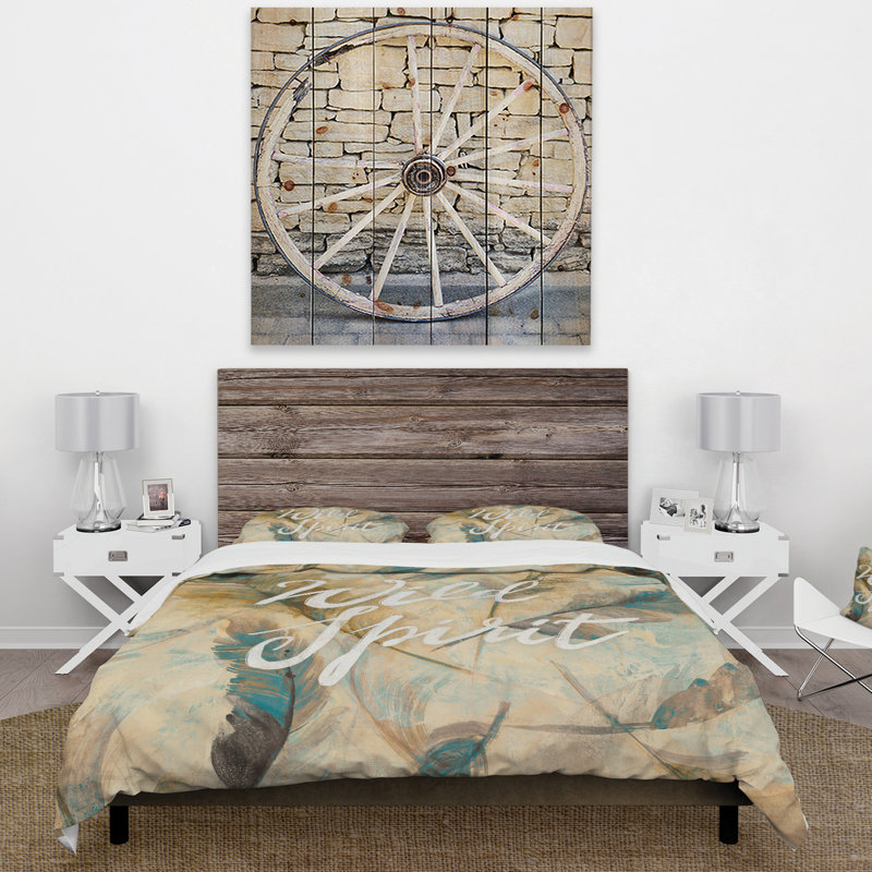Plumes de chalet sauvages et bleues Wild Spirit - Ensemble de housse de couette style ferme - Polyester en microfibre