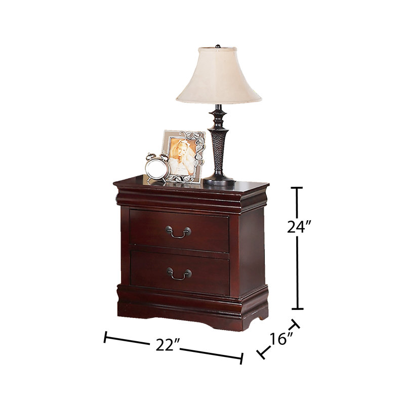 Table de chevet 2 tiroirs Hemmer, Cerisier foncé