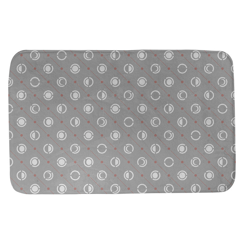 Tapis de bain géométrique antidérapant en microfibre Moon phases, l 17 po x L 24 po, Gris / rouge
