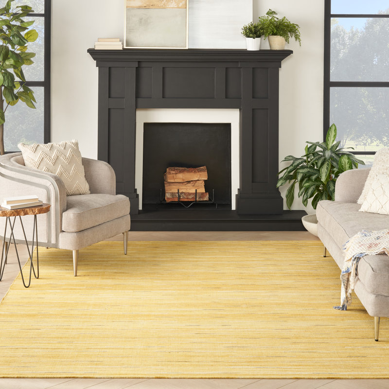 Anerinda Solid Hand Loomed Wool/Cotton Area Rug in Yellow, Rectangle 10' x 14'