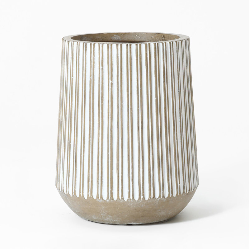Jarmall Modern Round Pot Planter, Brown and White Striped Handmade Tall Pot Planter,  22.10" H x 16.15" W x 16.15" D