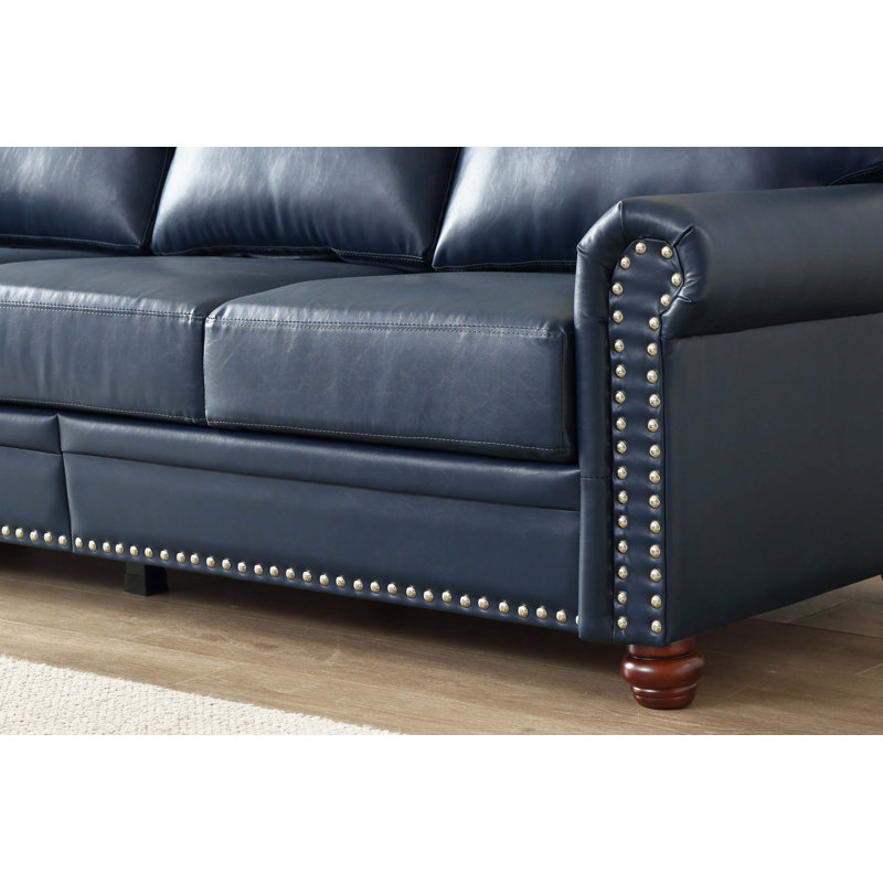 Canapé de salon en faux cuir Classic, Navy Blue Faux Leather