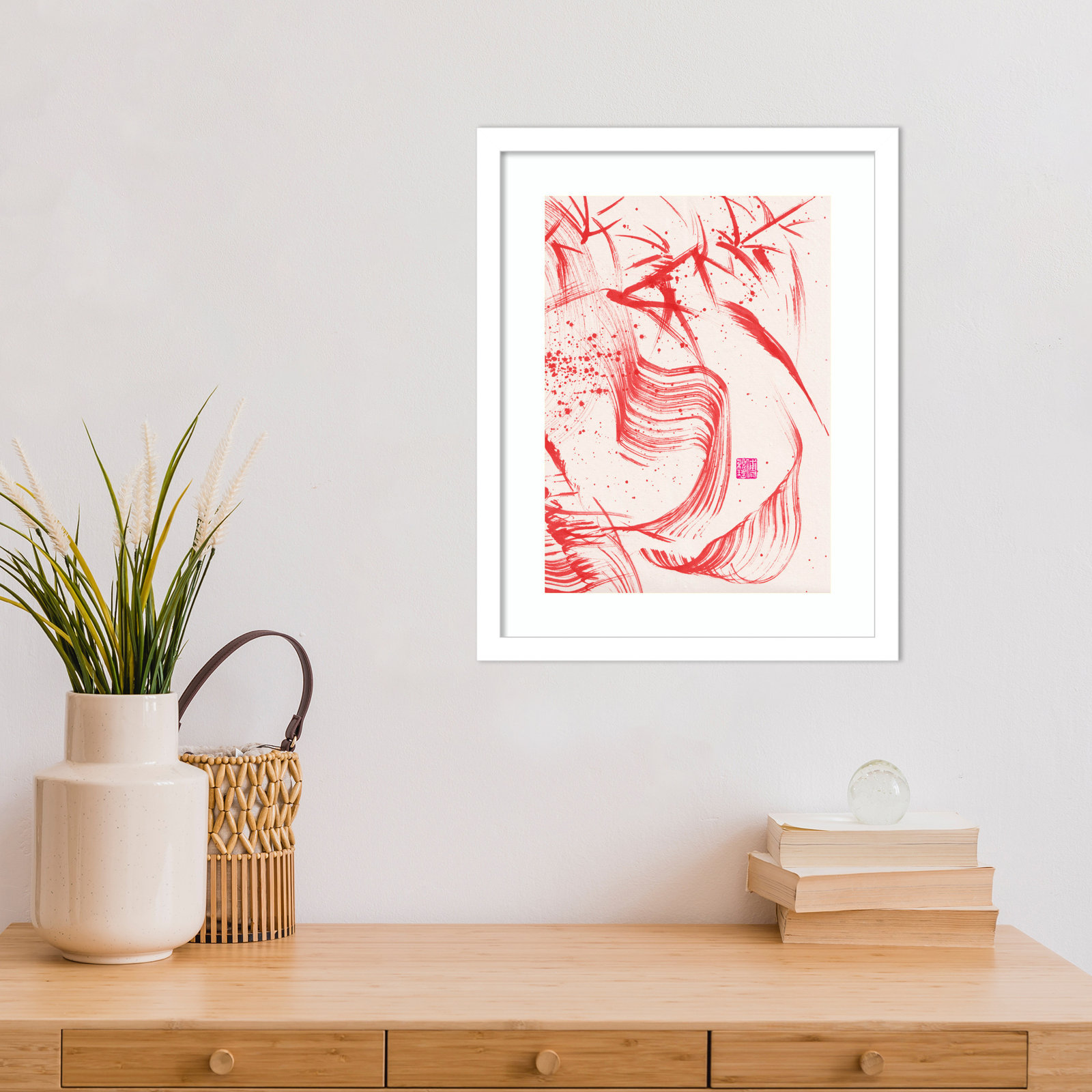 Lemma "Zen Bamboo Ink Abstraction 2" Print, White, 17" H x 14" W