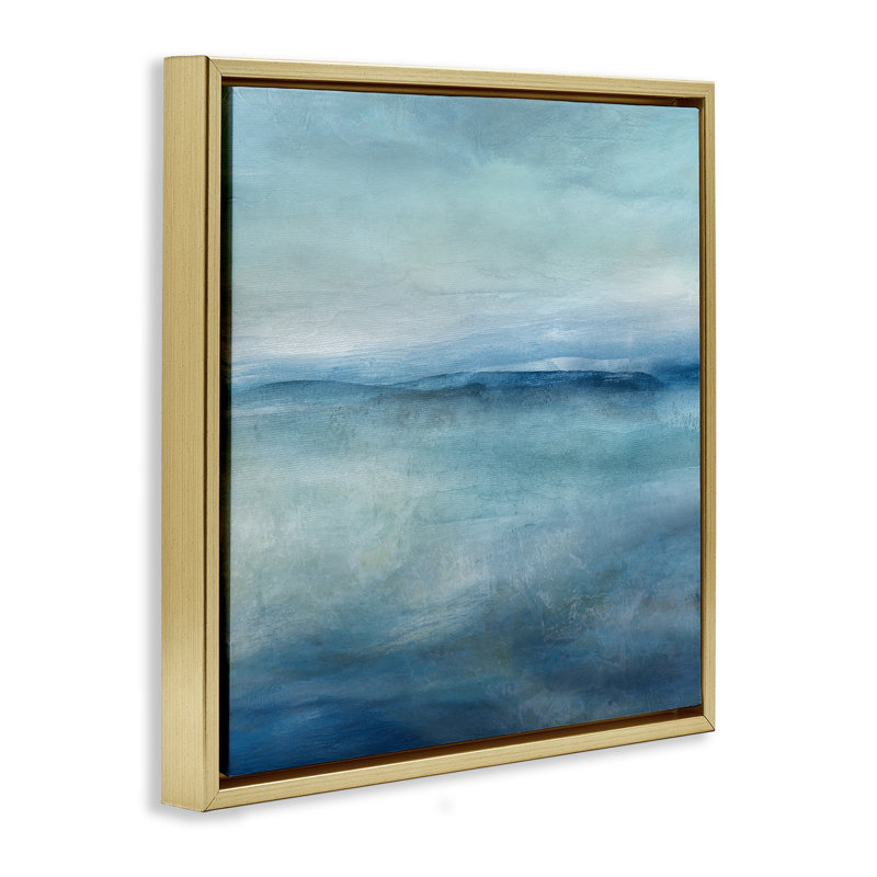Cadre flottant Misty Blue Coastal Horizon, design par Carol Robinson, H 18 po x l 18 po, Cadre flottant métallique doré