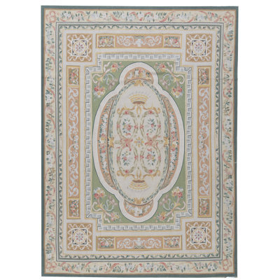 Hand-Knotted High-Quality Green and Gold Area Rug