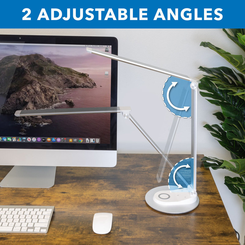 Silver Adjustable LED Desk Lamp with Touch Sensor and USB-C